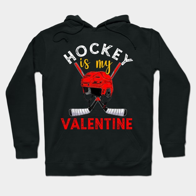 Hockey Is My Valentine Hockey Lover Valentines Day Mens Boys Hoodie by Neldy